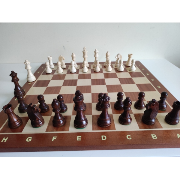 Conjunto Europeas Staunton 5 claras con tablero caoba con coordenadas - Imagen 4